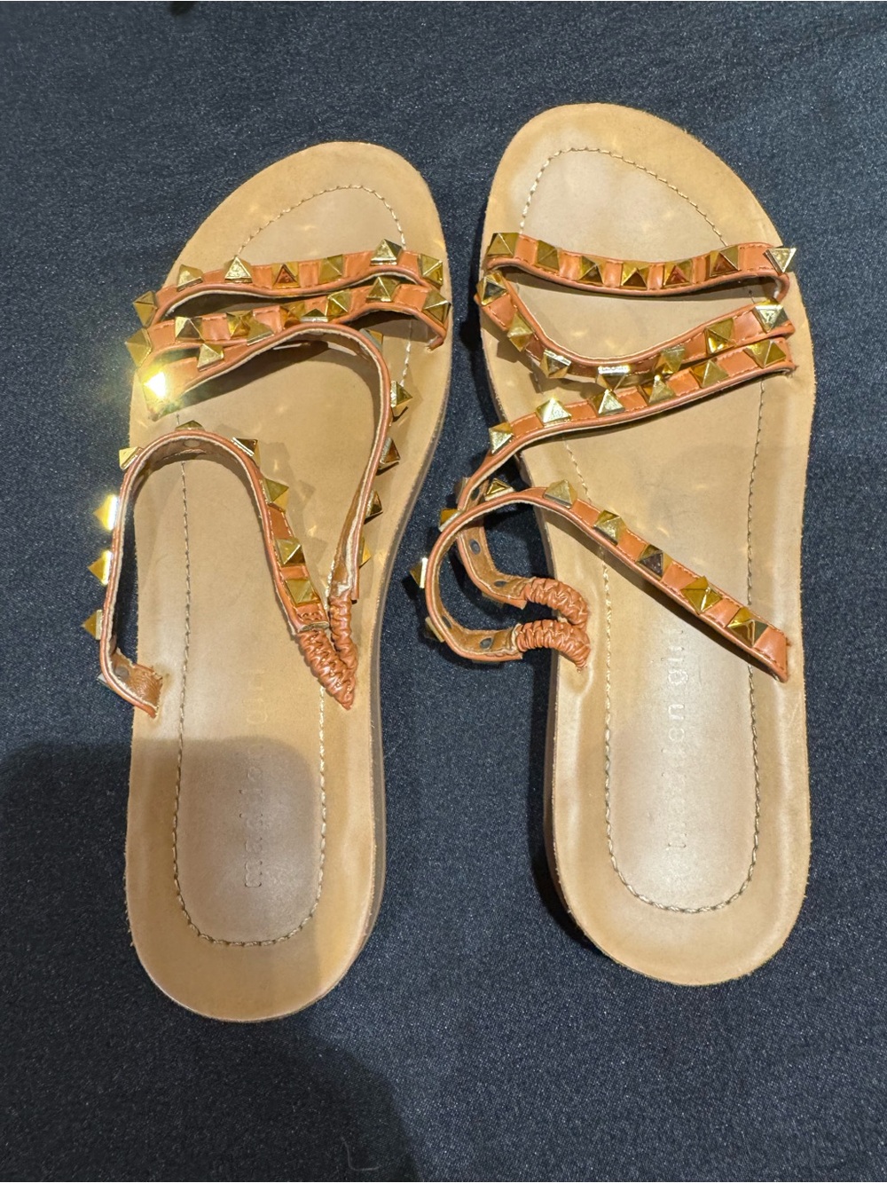 Madden Girl Tan Studded Gladiator Sandals with Gold Accents